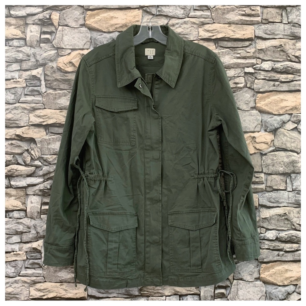 #113 A New Day Olive Army Green Cinched Waist Cargo Utility Jacket Coat Medium